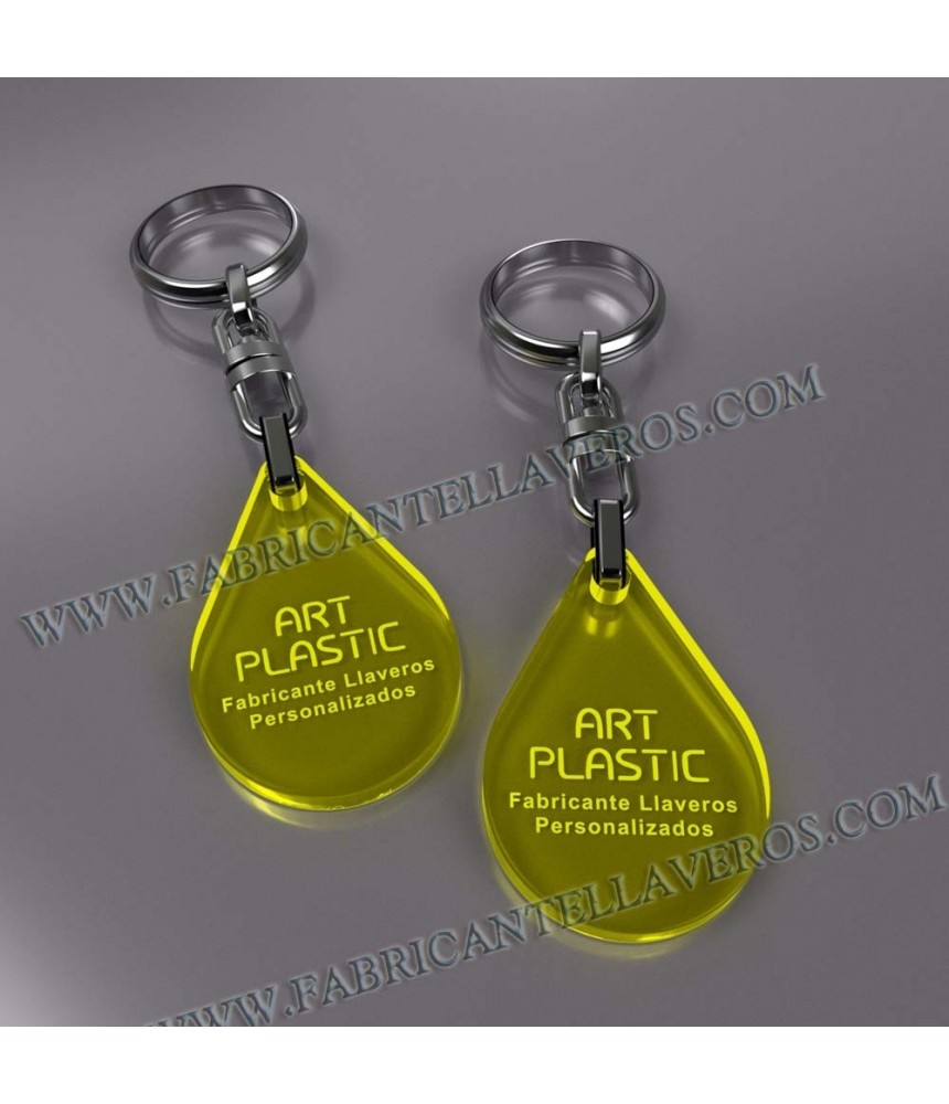 Llaveros Merchandising  gota fluor amarillos grosor 3mm