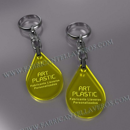 Llaveros Merchandising  gota fluor amarillos grosor 3mm