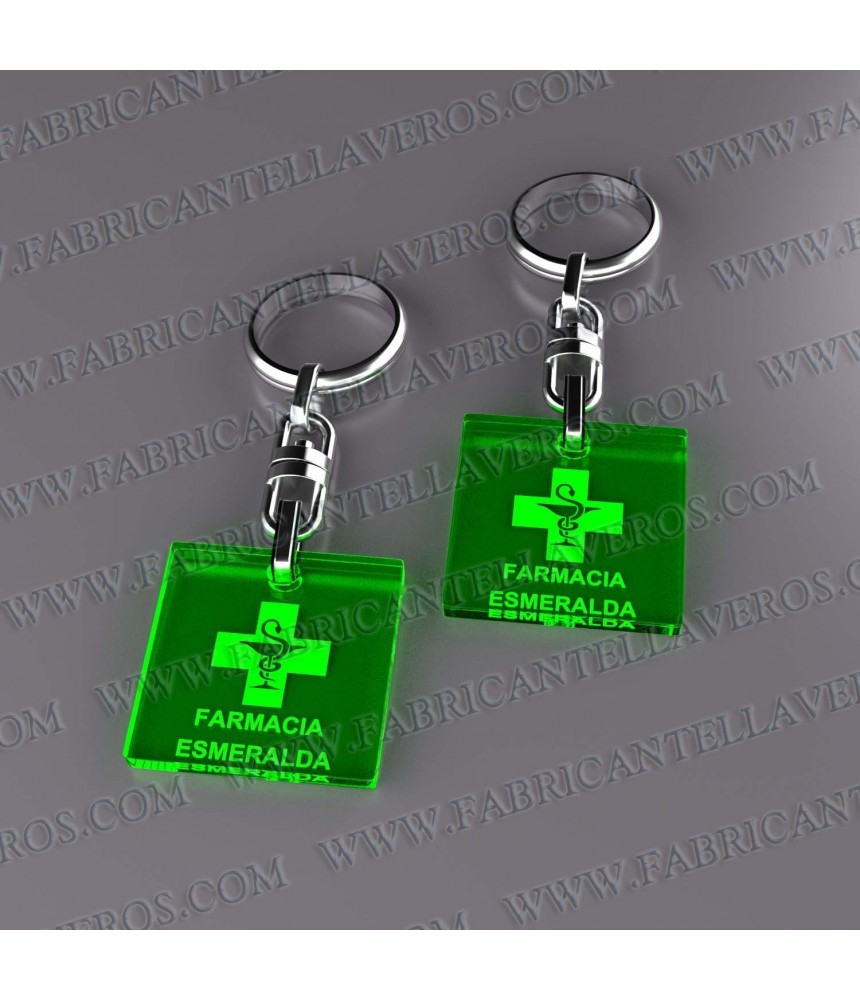 Llaveros 27x27mm Redondo Fluor Verde 3mm grosor