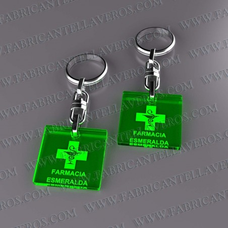 Llaveros 27x27mm Redondo Fluor Verde 3mm grosor