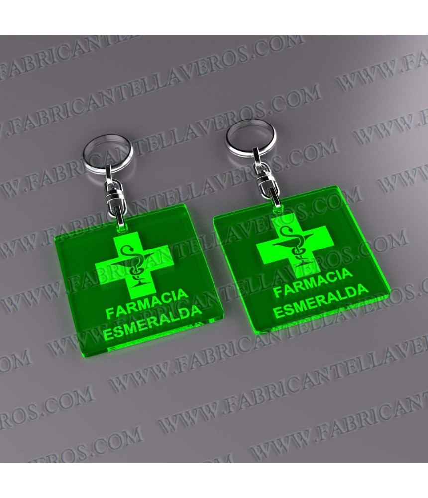 Llaveros 27x27mm Cuadrado Fluor Verde 3mm grosor