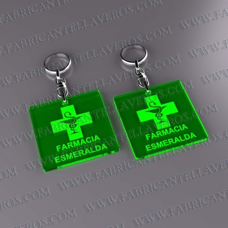 Llaveros 27x27mm Cuadrado Fluor Verde 3mm grosor