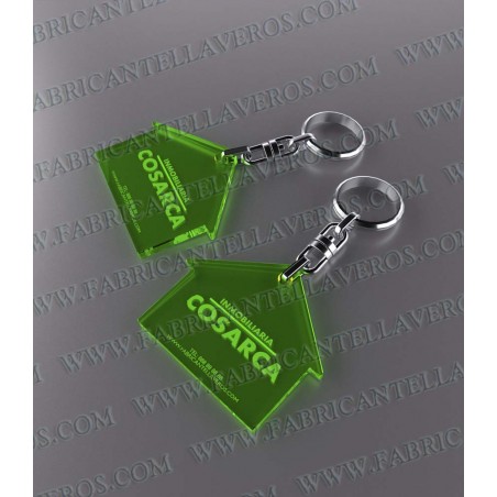 Llaveros 30x30mm Forma Casa Fluor Verde 3mm grosor