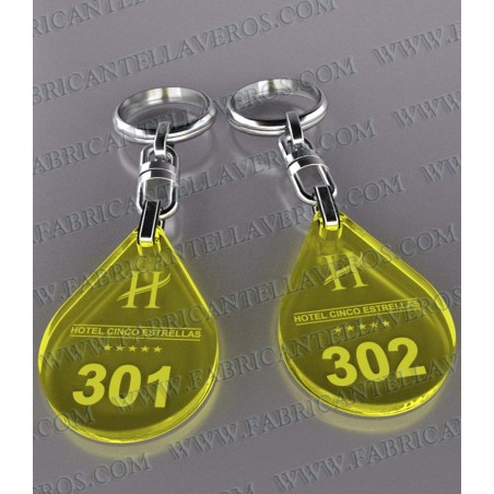 Llaveros 27x40mm Gota Fluor Amarillo 3mm grosor