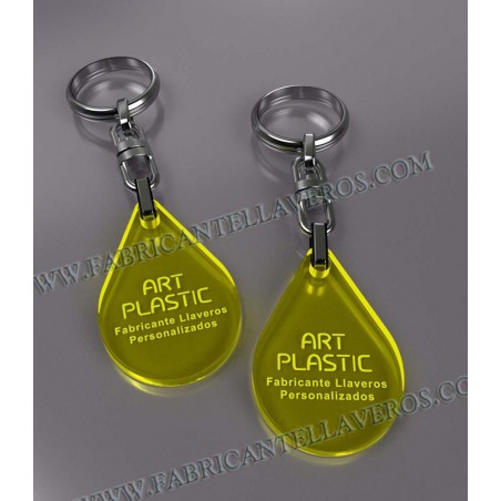 Llaveros 27x40mm Gota Fluor Amarillo 3mm grosor