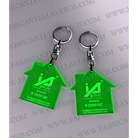Llaveros 30x30mm Forma Casa Fluor Verde 3mm grosor