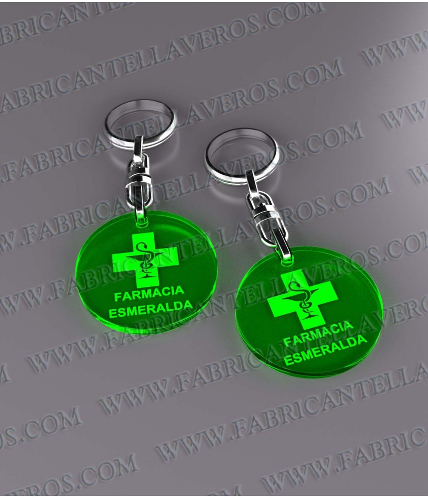 Llaveros 27x27mm Redondo Fluor Verde...