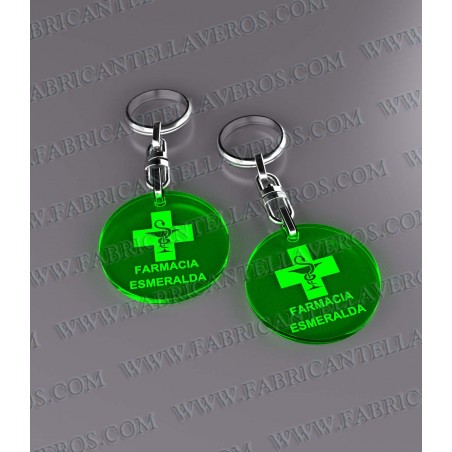 Llaveros 27x27mm Redondo Fluor Verde 3mm grosor