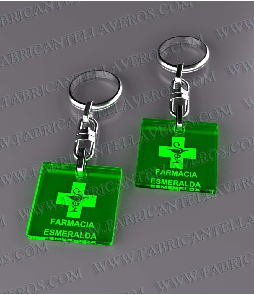 Llaveros 27x27mm Cuadrado Fluor Verde...