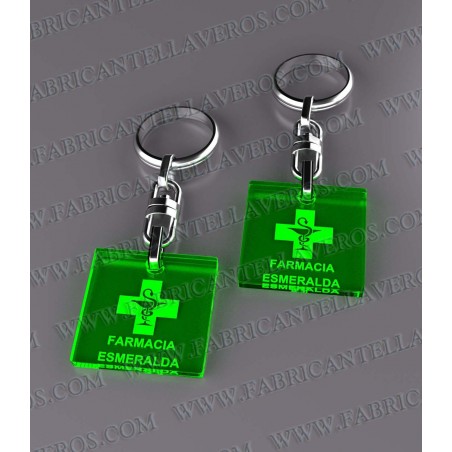 Llaveros 27x27mm Cuadrado Fluor Verde 3mm grosor