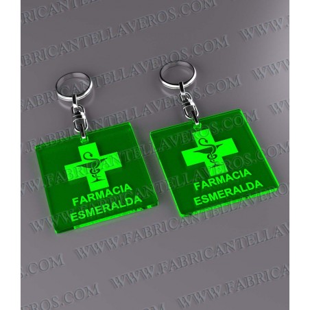 Llaveros 50x50mm Cuadrado Fluor Verde 3mm grosor